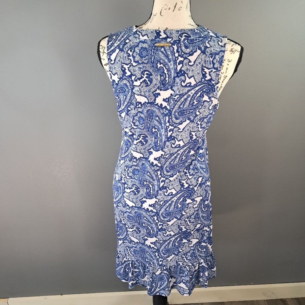 Michael Kors Women Sleeveless Dress Size XS Blue & White Paisley Print - Picture 2 of 8
